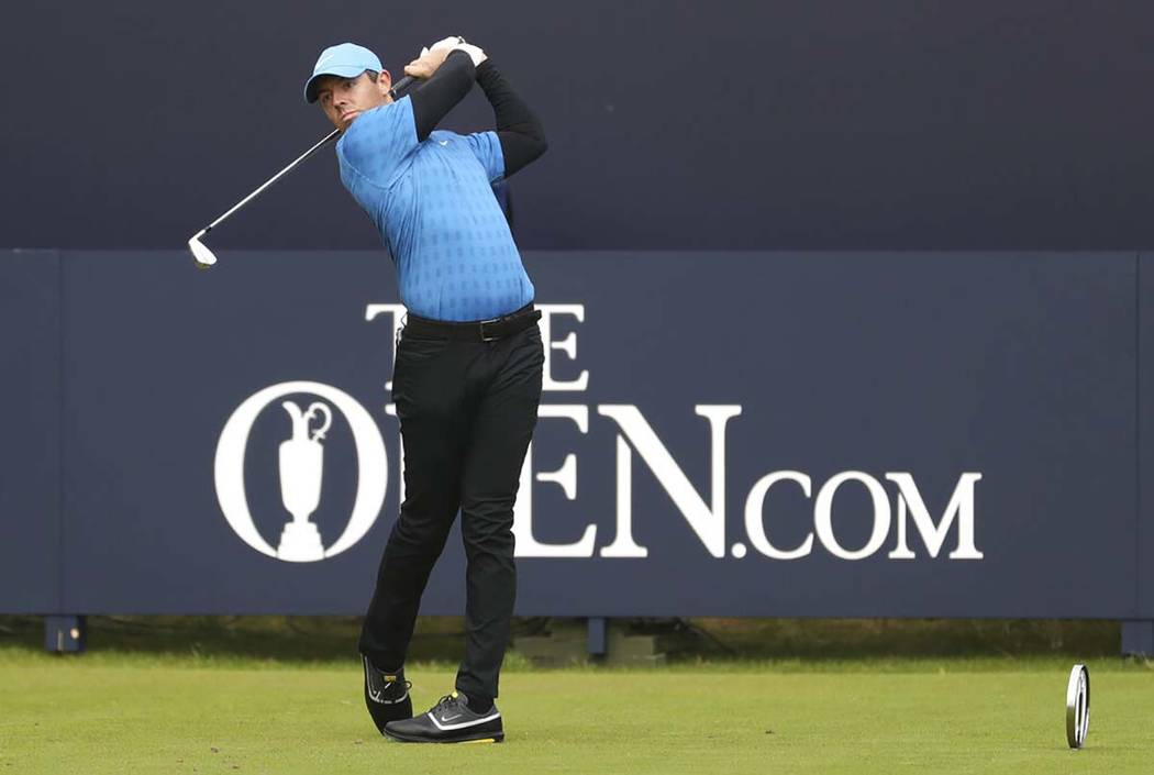 Northern Ireland's Rory McIlroy hits his tee shot off the 1st during the first round of the Bri ...