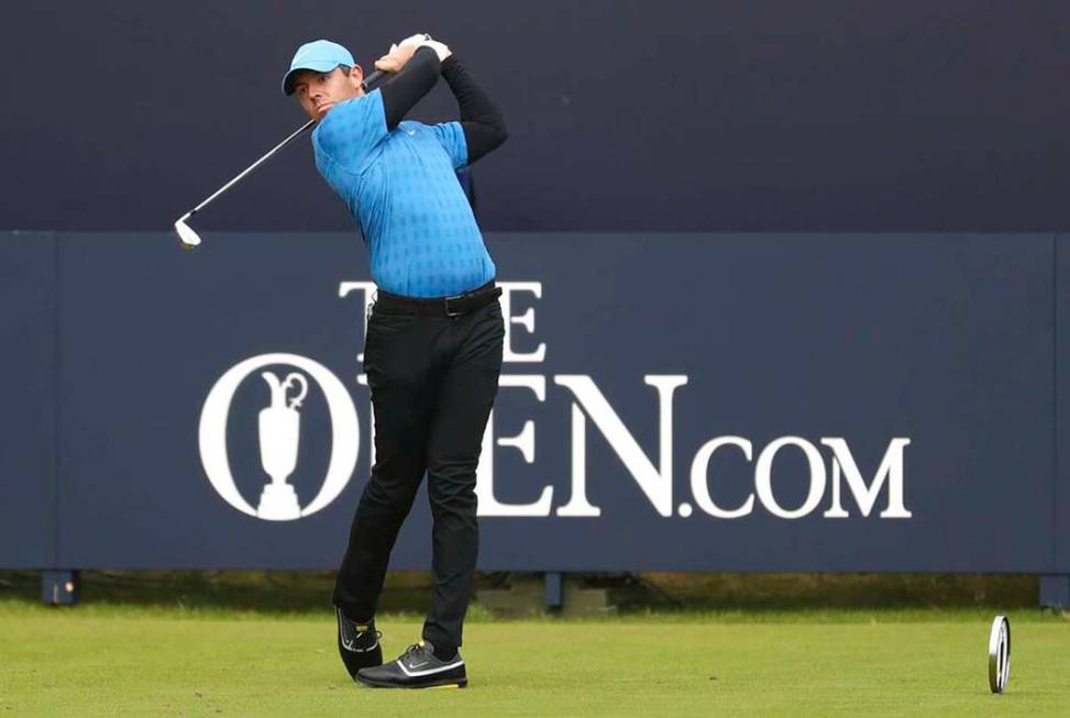 Northern Ireland's Rory McIlroy hits his tee shot off the 1st during the first round of the Bri ...