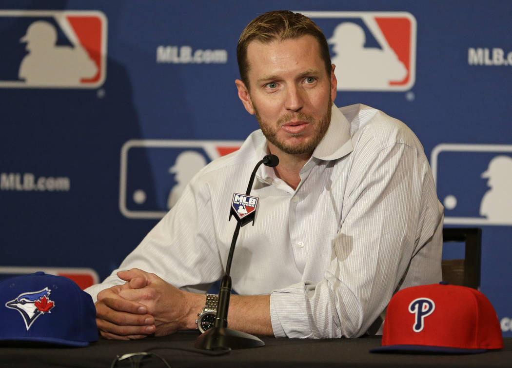 Two-time Cy Young Award winner Roy Halladay answers questions after announcing his retirement a ...
