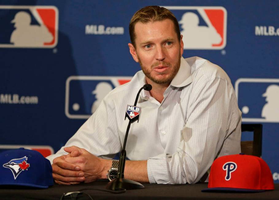 Two-time Cy Young Award winner Roy Halladay answers questions after announcing his retirement a ...