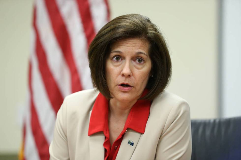 U.S. Senator Catherine Cortez-Masto speaks during a roundtable with reporters at the Lloyd Geor ...