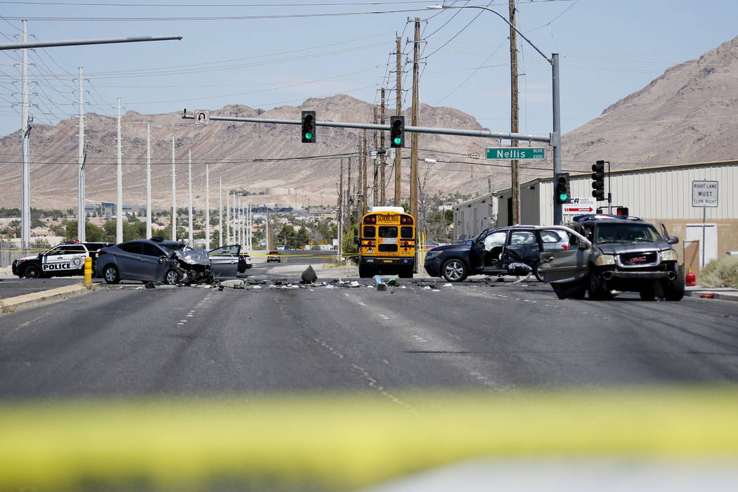 At least one person was killed in a multi-vehicle crash at the intersection of Nellis Boulevard ...