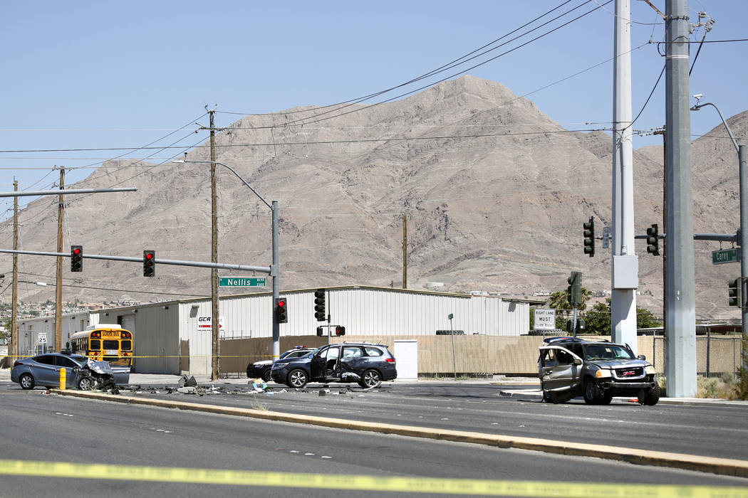 At least one person was killed in a multi-vehicle crash at the intersection of Nellis Boulevard ...