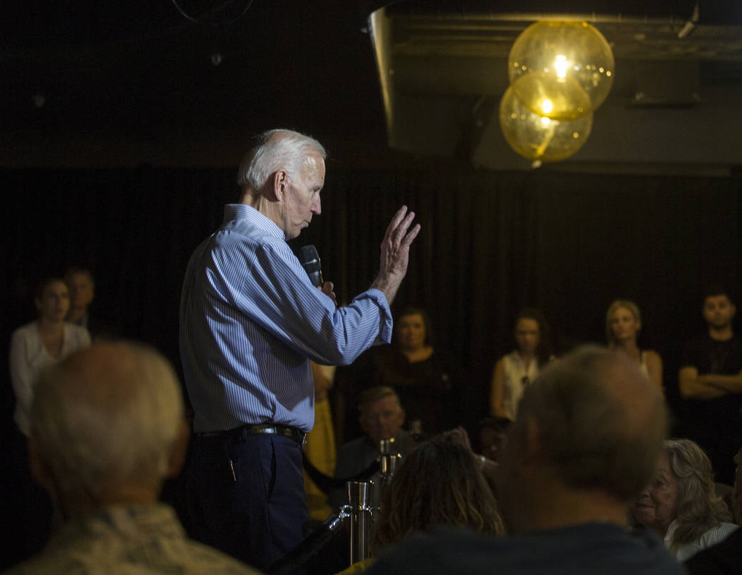 Democratic presidential candidate former Vice President Joe Biden, left, speaks during Local Br ...