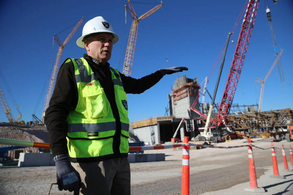 Don Webb, chief operating officer of the LV Stadium Co., gives a tour of the Raiders stadium co ...