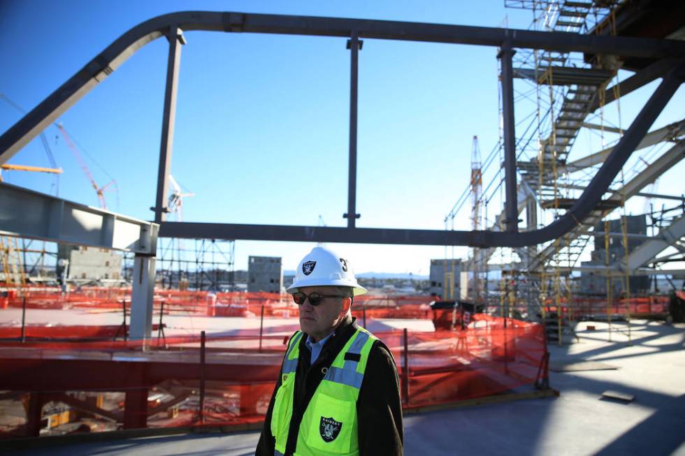 Don Webb, chief operating officer of the LV Stadium Co., during a tour of the Raiders stadium c ...