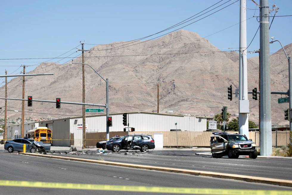 One person was killed in a multivehicle crash at the intersection of Nellis Boulevard and Carey ...