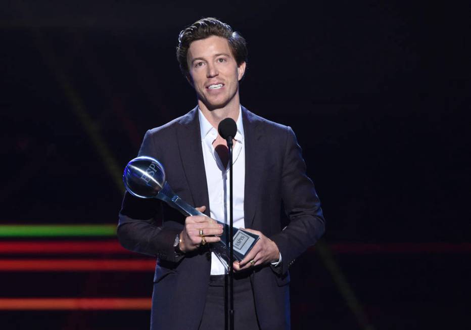 Shaun White accepts the award for best Olympic moment, at the ESPY Awards in Los Angeles on Ju ...