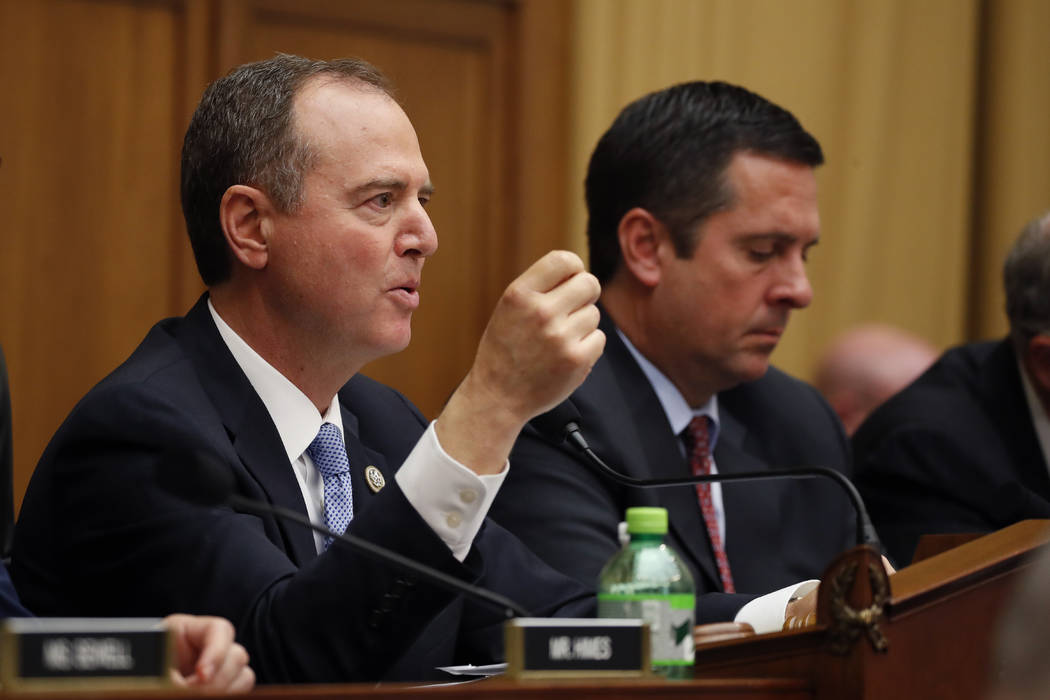 House Intelligence Committee Chairman Adam Schiff, D-Calif., questions former special counsel R ...