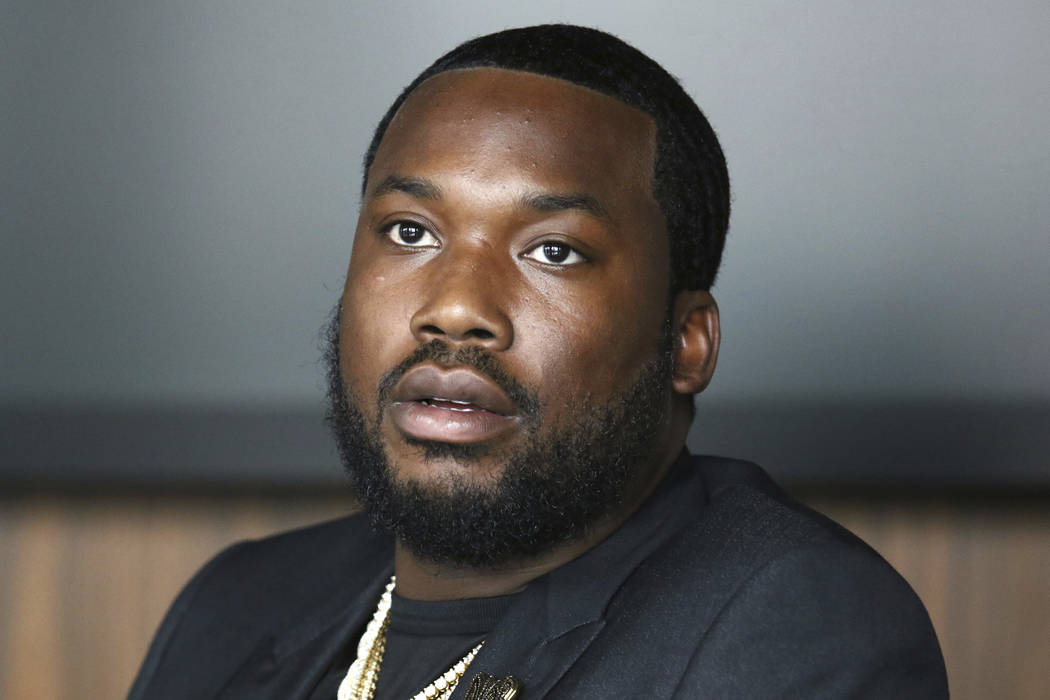 In this Tuesday, July 23, 2019 photo, Meek Mill makes an announcement of the launch of Dream Ch ...