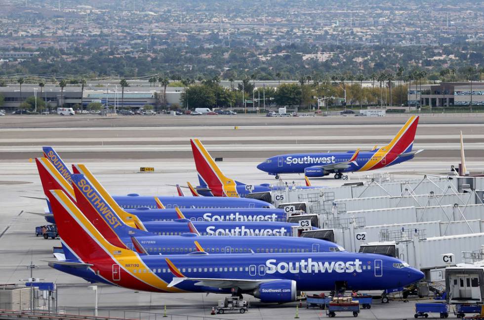 A Southwest Airlines plane taxis at McCarran International Airport in Las Vegas Thursday, Oct. ...