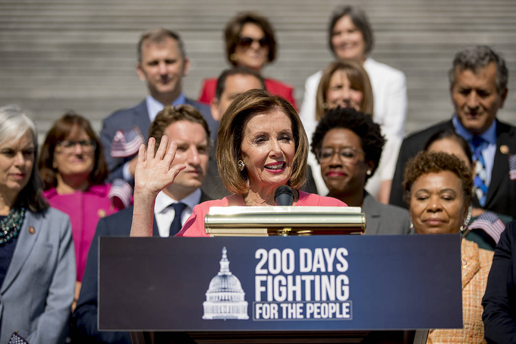 House Speaker Nancy Pelosi of Calif. and House Democrats hold a news conference on the first 20 ...