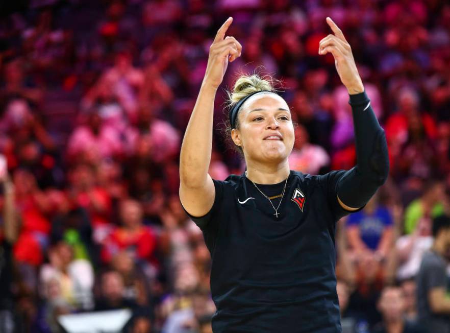 Las Vegas Aces' Kayla McBride is introduced during the WNBA All-Star skills challenges at the M ...