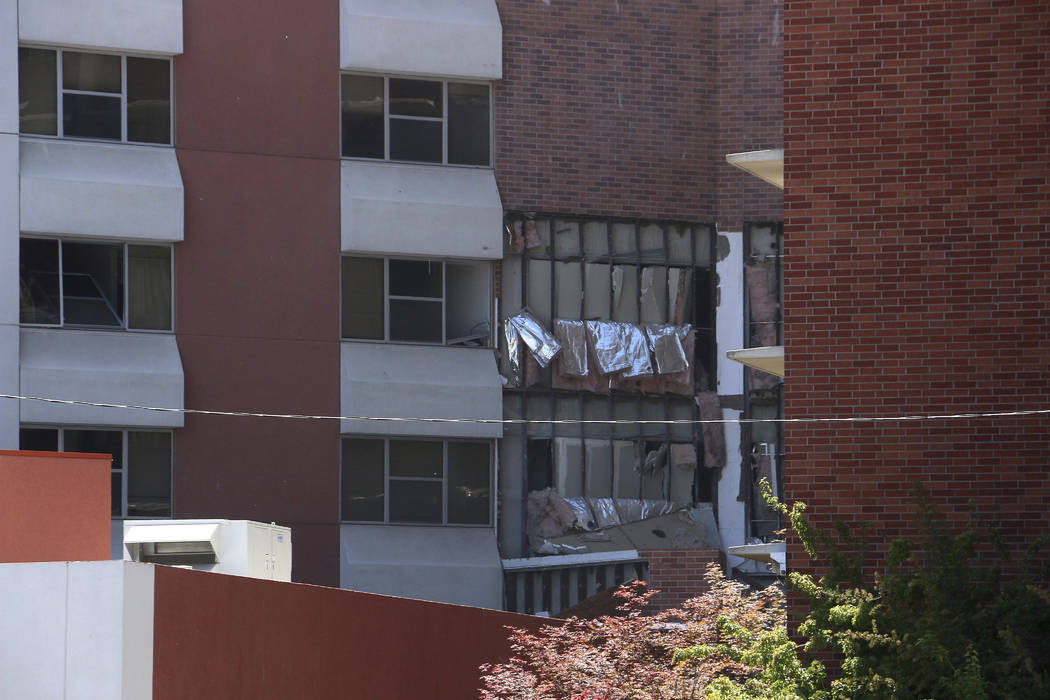 Damage is seen from an explosion at Argenta Hall on the University of Nevada, Reno, campus on F ...