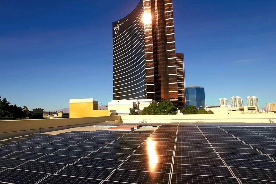 Solar panels cover the roof at Wynn Las Vegas. The recently completed array can generate almost ...