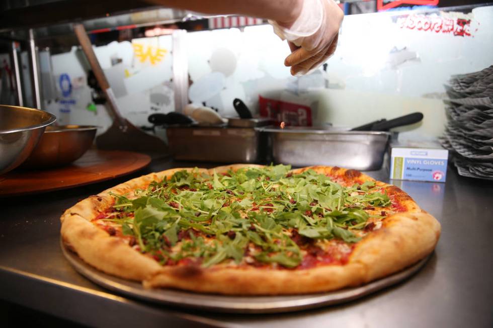 The Canyon Hopper grasshopper pizza at Evel Pie in Las Vegas, Tuesday, July 30, 2019. (Erik Ver ...