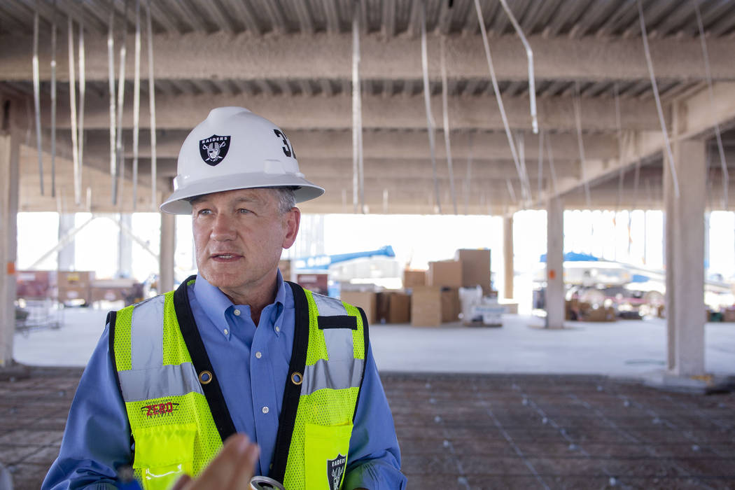 Don Webb, chief operating officer of the Las Vegas Stadium Co., gives a tour at the Raiders' he ...