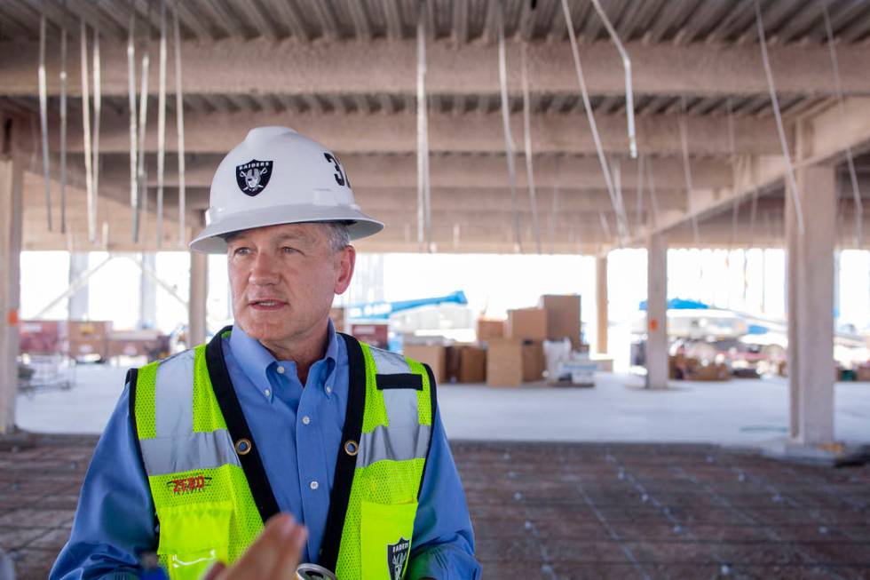 Don Webb, chief operating officer of the Las Vegas Stadium Co., gives a tour at the Raiders' he ...