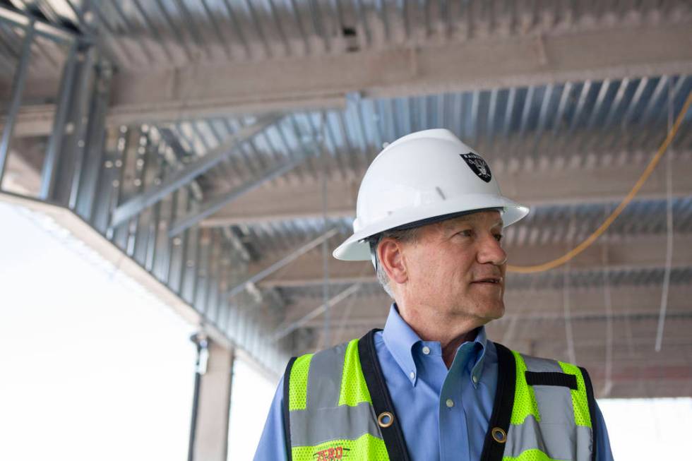 Don Webb, chief operating officer of the Las Vegas Stadium Co., gives a tour of the Raiders' he ...