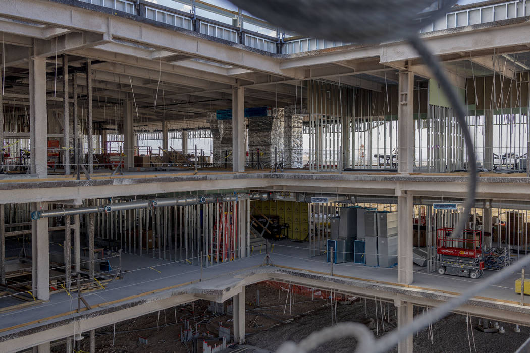 A view of future offices, theatre, production room and cafe at the Raiders' headquarters constr ...