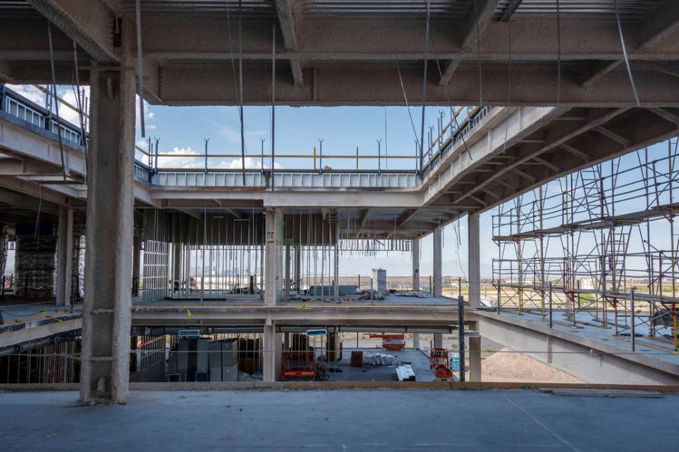 A view of future offices, theatre, production room and cafe at the Raiders' headquarters constr ...