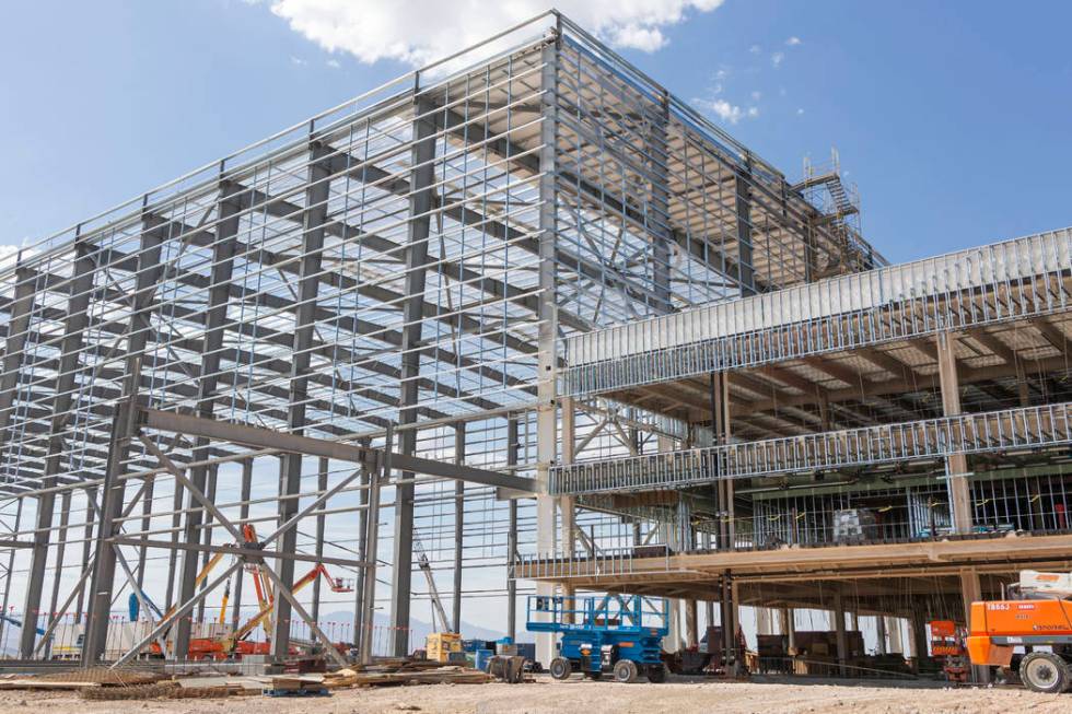 The skeleton of the Raiders' headquarters construction site in Henderson, Tuesday, July 30, 20 ...