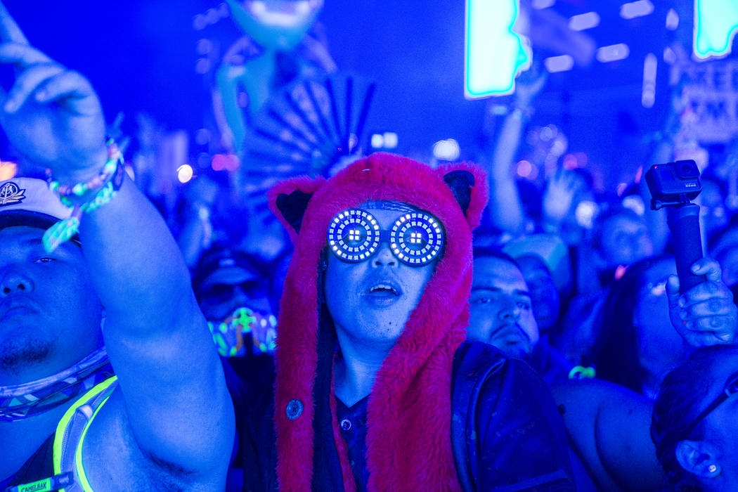 Concert goers dance during SAYMYNAME's performance at the Circuit Grounds stage on day three of ...