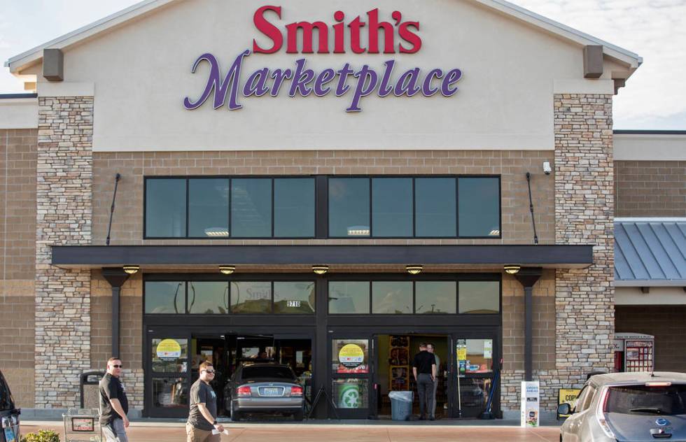 A car crashes into the Smith's Marketplace, at 9710 West Skye Canyon Park Drive, Wednesday, Jul ...