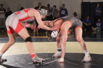 Arbor View‘s Dawson Downing (left) pushes Bishop Gorman‘s Mason Campbell‘s ...