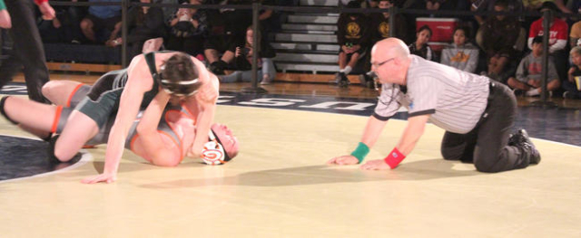 Palo Verde‘s Josh Pine works on top of Bishop Gorman‘s Garrett Wallace just befo ...