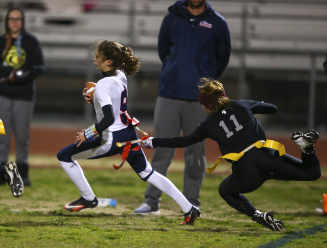 Coronado’s Caitlin Shannon (9) is tagged out by Cimarron-Memorial’s Maddison McC ...