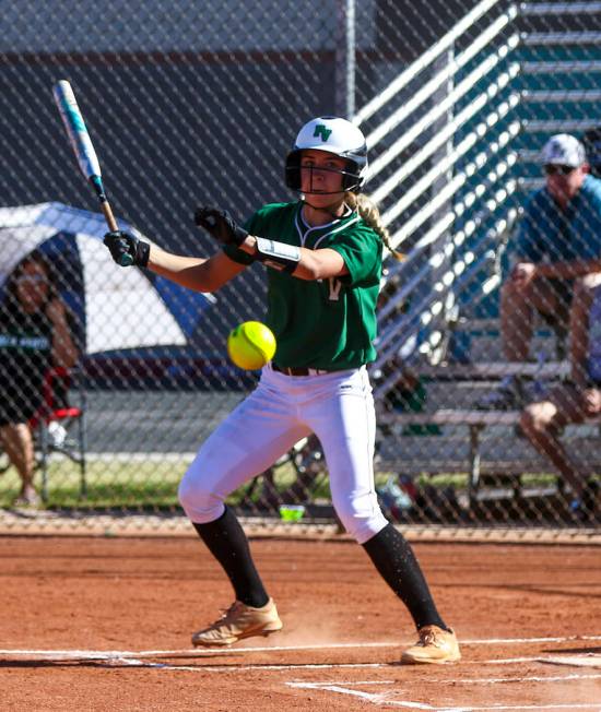 Palo Verde outfielder Camden Zahn (27) hits a foul ball in the first inning during a softbal ...