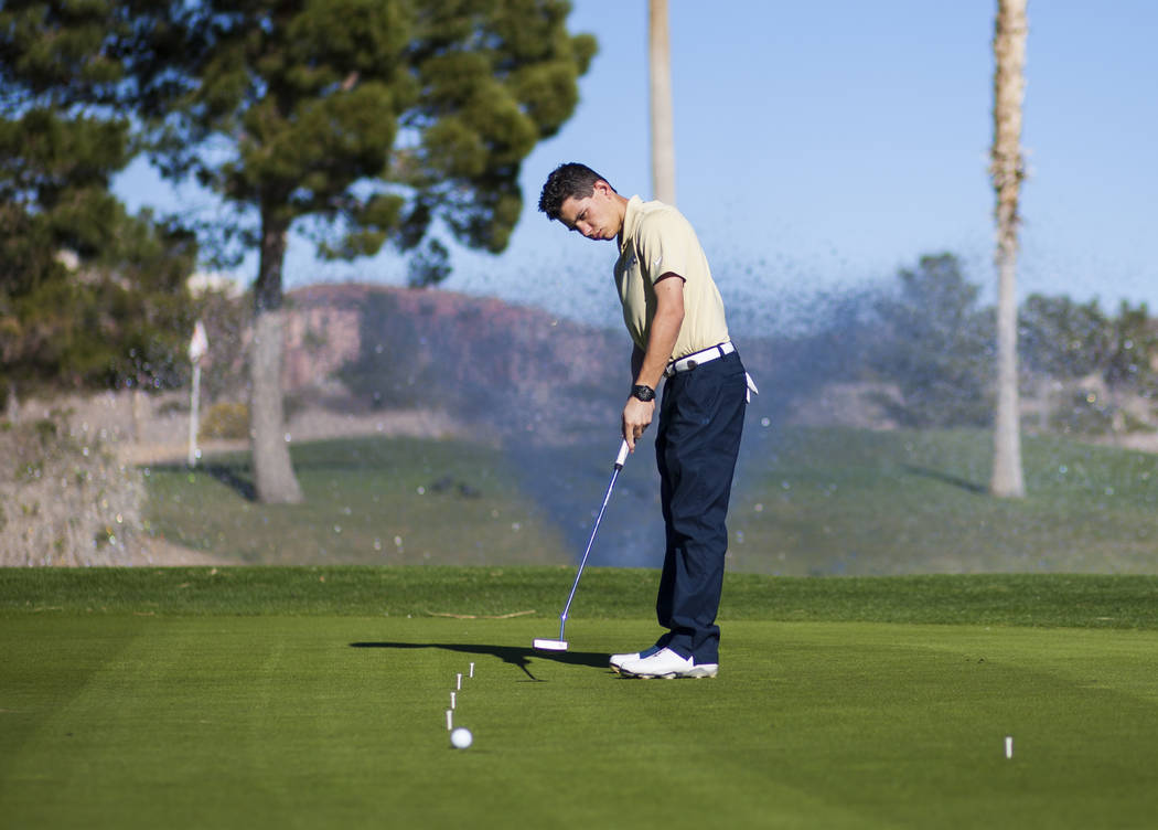 Foothill sophomore Noah MacFawn goes through drills during practice at Chimera Golf Club in ...