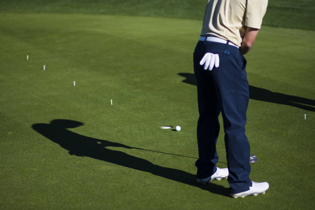 Foothill sophomore Noah MacFawn goes through drills during practice at Chimera Golf Club in ...