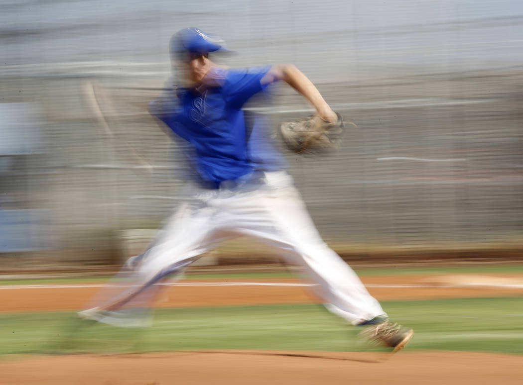 Sierra Vista’s Alex Chavira (10) pitches during the second inning of a high school bas ...