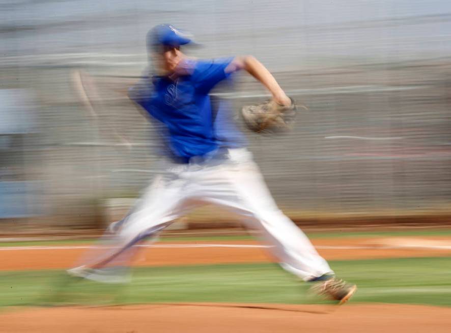 Sierra Vista’s Alex Chavira (10) pitches during the second inning of a high school bas ...