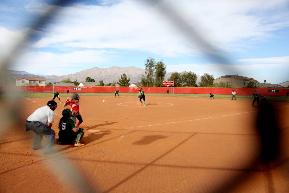 Palo Verde’s Taylor Askland (3) pitches during a game against Arbor View at Arbor View ...