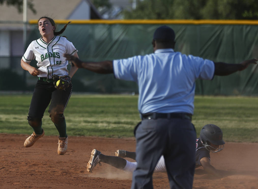 Rancho’s Gianna Carosone (66) reacts to a call after Coronado’s Taylor Okamura ( ...