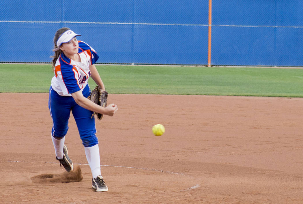 Bishop Gorman’s Mallory Greenwood (32) pitches against Durango High School at Bishop G ...