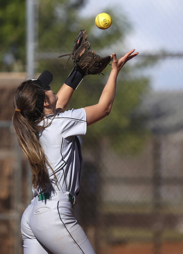 Palo Verde’s Taylor Askland (3) catches a fly ball during the third inning of a high s ...