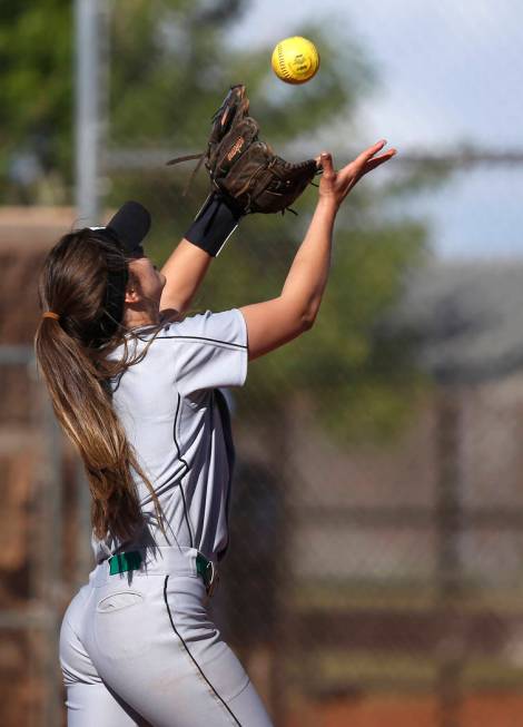 Palo Verde’s Taylor Askland (3) catches a fly ball during the third inning of a high s ...