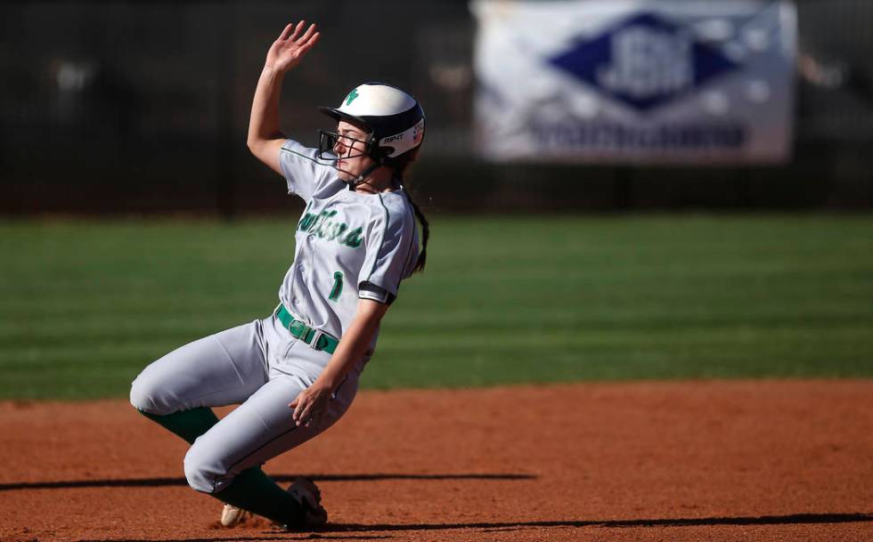 Palo Verde’s Makall Whetten (1) slides for second base during the third inning of a hi ...