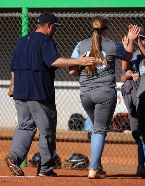 Centennial’s Amanda Sink (13) is relieved from pitching during the fourth inning of a ...