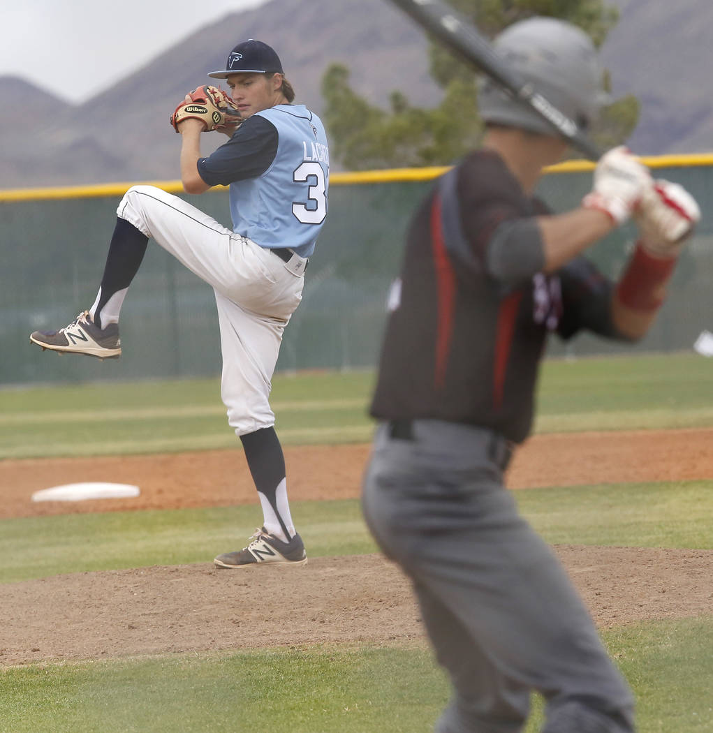 Foothill’s Kelton Lachelt (34) pitches during the fourth inning of a high school baseb ...