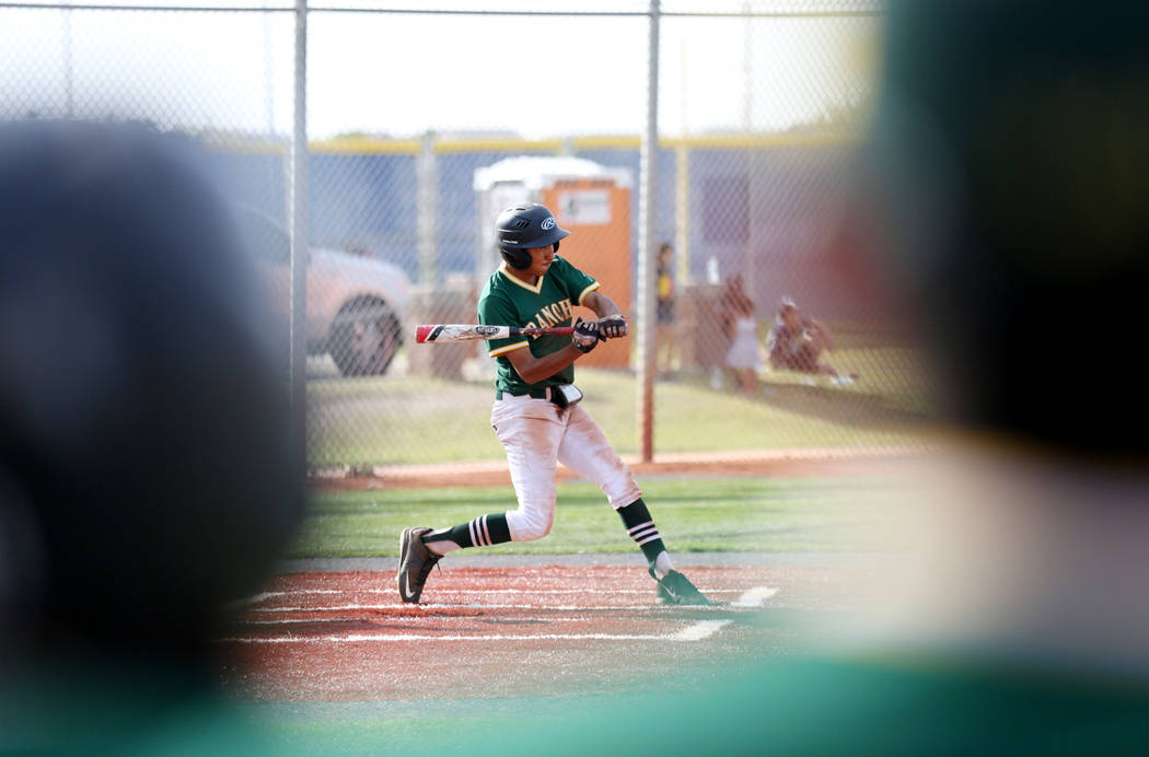 Rancho’s David Arambula (16) is up to bat against San Pedro High School(Calif.) at Sha ...