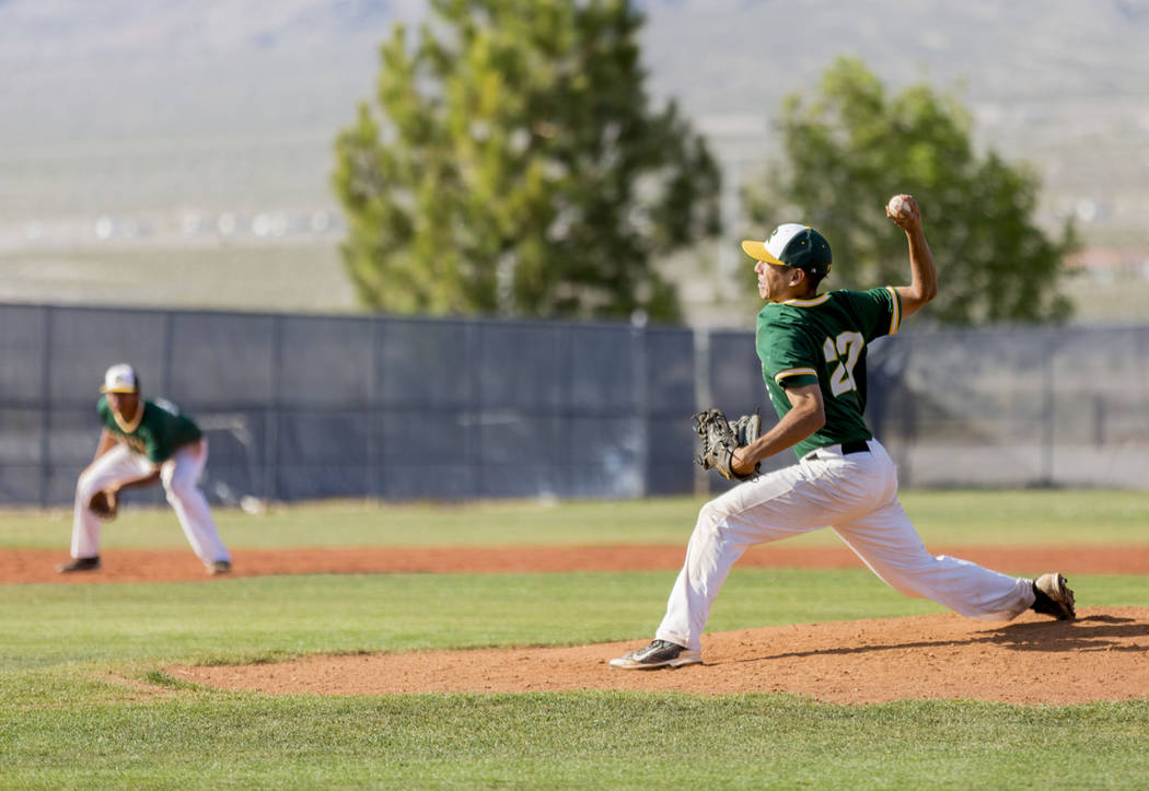 Rancho’s Anthony Guzman (27) pitches against San Pedro (Calif.) at Shadow Ridge High S ...