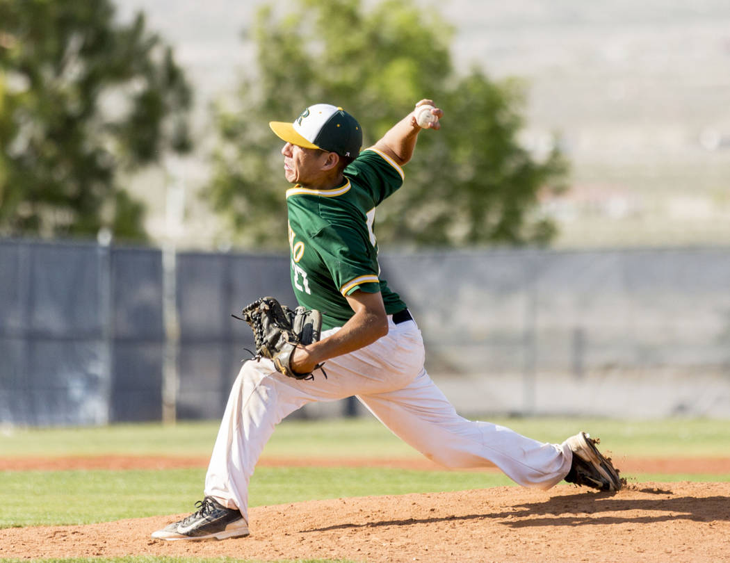 Rancho’s Anthony Guzman (27) pitches against San Pedro (Calif.) at Shadow Ridge High S ...