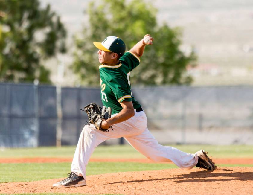 Rancho’s Anthony Guzman (27) pitches against San Pedro (Calif.) at Shadow Ridge High S ...