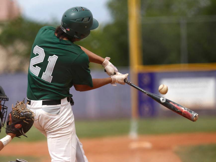 Palo Verde’s J.D. Brooks (21) swings during the seventh inning of a high school baseba ...