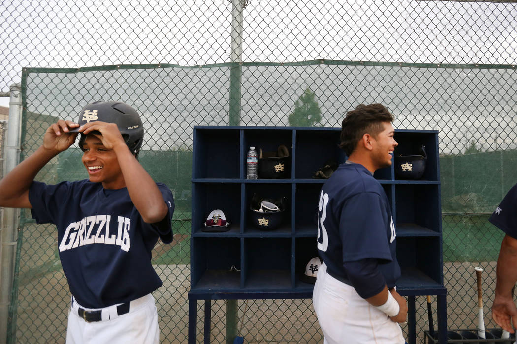 Spring Valley’s Mitchell Otis, left, and Braxton Bruschke, in the dugout during a game ...